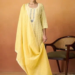 KALINI Floral Embroidered Sequinned Straight Kurta With Trousers & Dupatta-picture-40