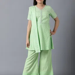 AURELIA Girls Self Design V-Neck Kurta With Trouser-image-20