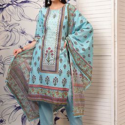 Vishudh Floral Printed Regular Pure Cotton Straight Kurta with Trousers & Dupatta-picture-43