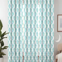 Lunar Days 3 Pcs White & Blue Ethnic Motifs Room Darkening Long Door Curtain-image-20