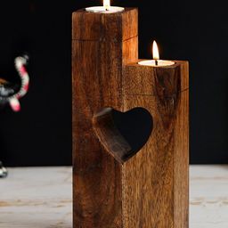 eCraftIndia Set Of 2 Brown Pillar Wooden Tea Light Candle Stands-21