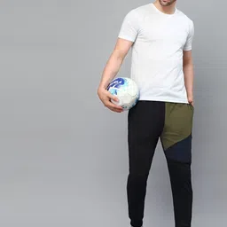 Rigo Men Black & Green Colourblocked  Cotton Joggers Drawstring Track Pants-image-1