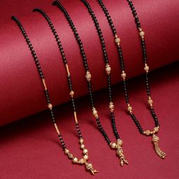 ZENEME Set of 3 Gold Plated Artificial Stones and Beads Mangalsutra-image-82