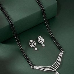 Peora Silver-Plated Cubic zirconia Studded and Beaded Mangalsutra-image-9