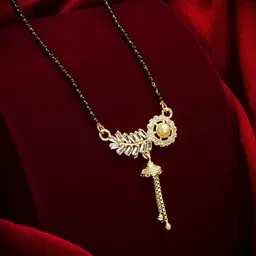 aadita Gold-Plated Black & White AD-Studded & Beaded Mangalsutra-12