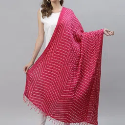 Stylum Pink & White Printed Bandhani Dupatta-picture-1