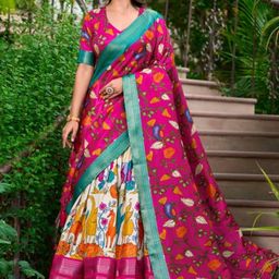 Fusionic Floral Printed Zari Work Silk Ready to Wear Lehenga & Blouse With Dupatta-image-13