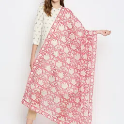 Dupatta Bazaar Pink & Cream-Coloured Printed Pure Cotton Block Print Dupatta-44