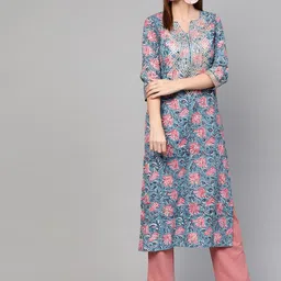 Idalia Floral Printed Gotta Patti Pure Cotton Kurta-picture-23