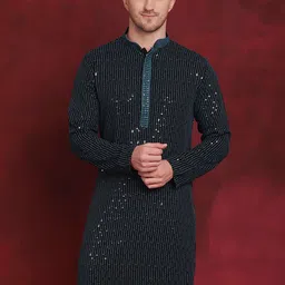 Jompers Embroidered Sequinned Mandarin Collar Straight Kurta-image-47