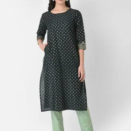 Span Floral Printed Round Neck Kurta-10
