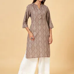 RANGMANCH BY PANTALOONS Geometric Printed Mandarin Collar Cotton A-Line Kurta-picture-49
