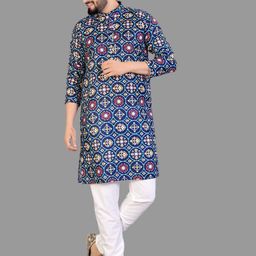 IMAGO Ethnic Motifs Printed Mandarin Collar Cotton Straight Kurta-image-72