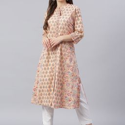 KALINI Floral Printed Mandarin Collar Sequinned A-Line Kurta-picture-5