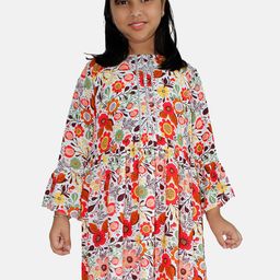 KiddoPanti Girls Abstract Print Gotta patti Boat Neck A-Line Kurta-image-88