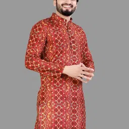 CELLUX Abstract Printed Band Collar Straight Kurta-picture-12