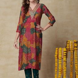 FASHOR Abstract Printed Sequinned Straight Kurta-picture-41