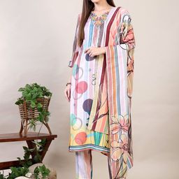 KALINI Floral Embroidered Pure Cotton Kurta with Trousers & With Dupatta-image-56