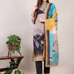 KALINI Floral Printed Pure Cotton Straight Kurta with Trousers & Dupatta-picture-30