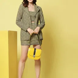 Selvia Checked Crop Top With Jacket & Skirt Co-Ords-picture-11