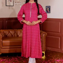 VASVI Ethnic Motifs Printed Mirror Work Mandarin Collar Straight Kurta-picture-18