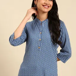 SHOWOFF Women Blue Geometric Printed Kurta-picture-19