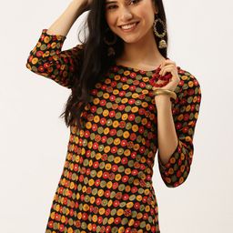 SHOWOFF Women Black Geometric Printed Kurta-image-40