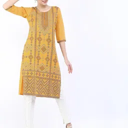KETCH Women Yellow Geometric Printed Kurta-picture-38