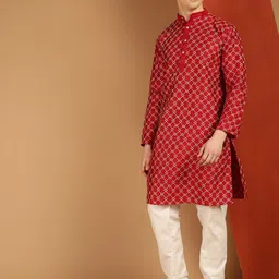 SOJANYA Ethnic Motifs Embroidered Band Collar Kurta-image-51