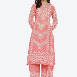 Biba Women Pink & White Ethnic Motifs Printed Kurta-26