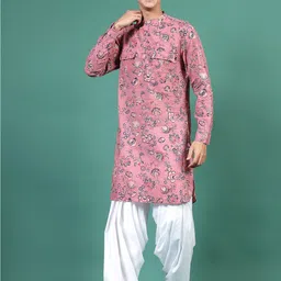 Ramas Floral Printed Keyhole Neck Asymmetric Anarkali Kurta-image-26