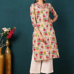 GULMOHAR JAIPUR Floral Printed V-Neck Straight Kurta-image-35