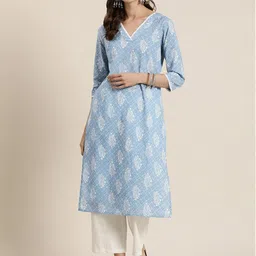 Kairab Floral Printed V-Neck Straight Kurta-picture-31