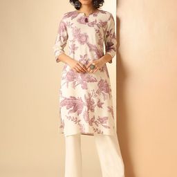 Anouk Pink Floral Printed Notch Neck Straight Kurta-21