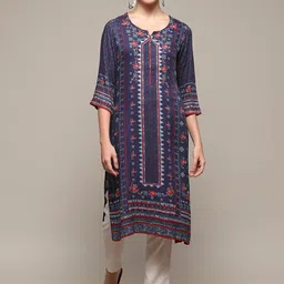 Biba Floral Printed Round Neck A-Line Kurta-picture-19