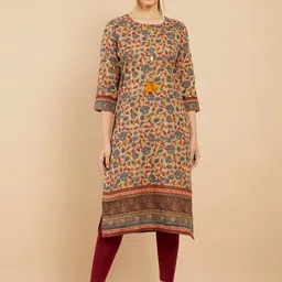 Soch Women Beige & Blue Ethnic Motifs Printed Kurta-picture-29