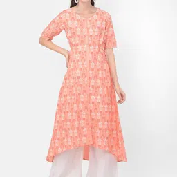 Span  Ethnic Motifs Printed Round Neck Pleated A-Line Cotton Kurta-picture-9
