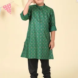 Fabindia Boys Ethnic Motifs Printed Band Collar Straight Kurta-13