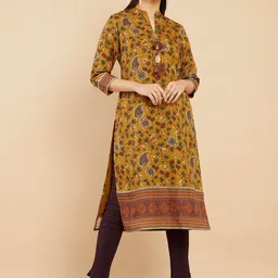 Soch Women Mustard Yellow Ethnic Motifs Printed Linen Kurta-picture-31