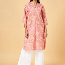 RANGMANCH BY PANTALOONS Floral Printed Mandarin Collar Gotta Patti Cotton Straight Kurta-image-96