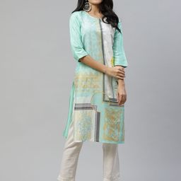 AURELIA Women Blue & White Ethnic Motifs Printed Pastels Kurta-27