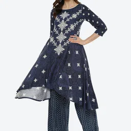 Biba Women Navy Blue & Navy Blue Printed Kurta-picture-53