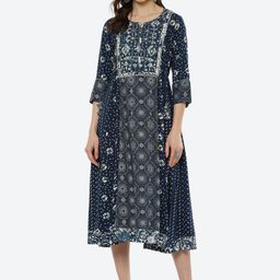 Biba Women Navy Blue & Navy Blue Printed Kurta-image-77