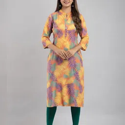 MAUKA Women Yellow & Purple Printed Kurta-picture-12