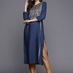KALINI Women Round Neck Geometric Yoke Design Kurta-picture-24