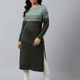 AURELIA Women Green Striped Kurta-picture-21