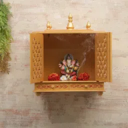 india home wood Gold Solid Wood Wall Mounted Mandir With Door-picture-29