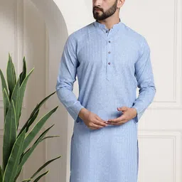 Anug by SOJANYA Men Blue Dobby Kurta-image-87
