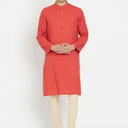 Fabindia Men Red Geometric Dobby Cotton Kurta-image-15