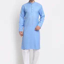 KRAFT INDIA Men Blue Thread Work Dobby Kurta-58